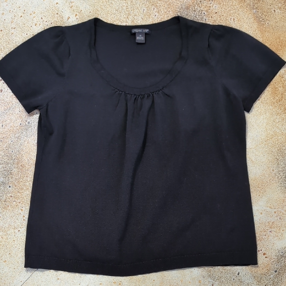 August Silk | Minimalist Silk Blend Black Short Sleeve Knit Tee Size 2XL